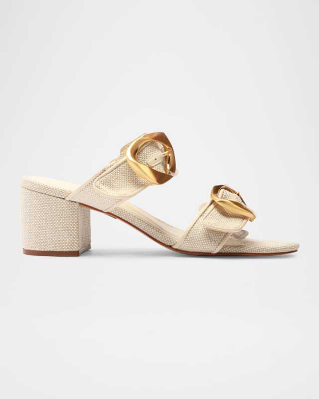 Olga Linen Buckle Slide Sandals